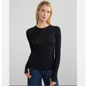 Margaret O’Leary Shirttail Waffle Crew Long Sleeve Shirt in *Navy Blue*